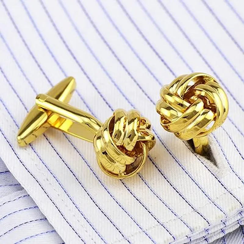 Knot Design Twist Mechanism Gold-tone Men's Fashion Cufflinks